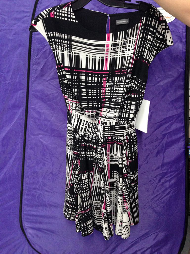 Black, white and pink dress at $60.